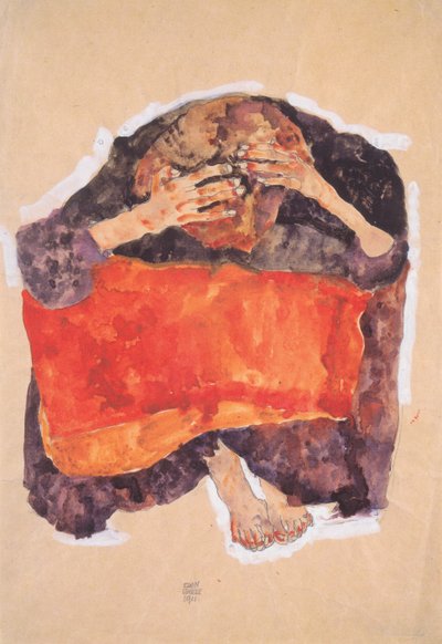 Ragazza seduta con testa china da Egon Schiele